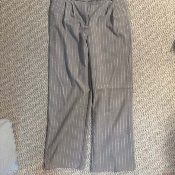 Rachel Zoe Striped White Gray Pleated Flare Bell Bottoms Linen Pants - Picture 1 of 2